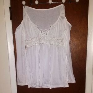 Peasant Cut-Out Shoulder Tied Bust Long Sleeve Top